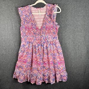 THE ANTHROPOLOGIE Women”s Peregrine Mini Dress Paisley Pink Orange Blue LARGE